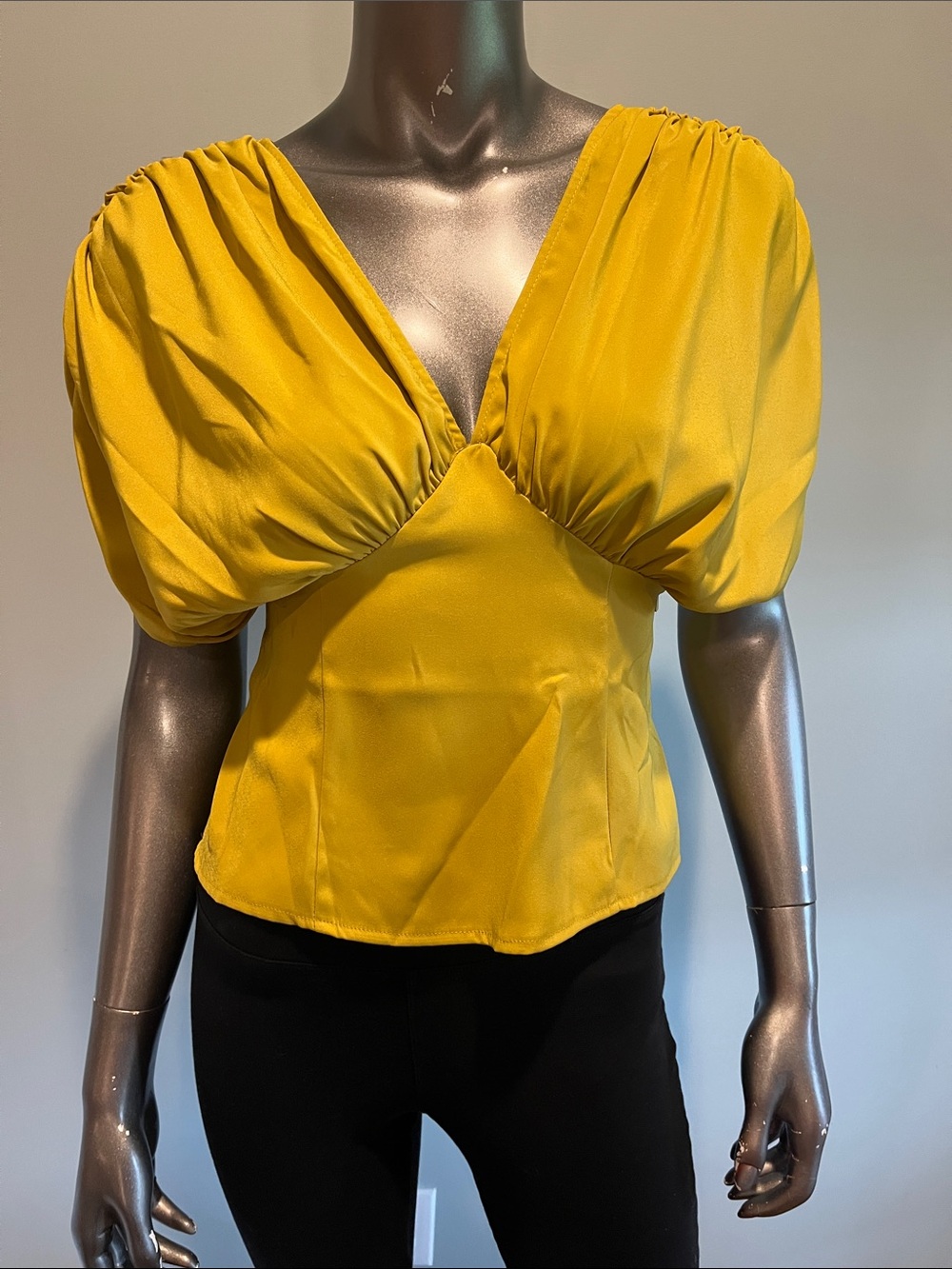 ASOS Mustard Yellow Puff-Sleeve V-Neck Top